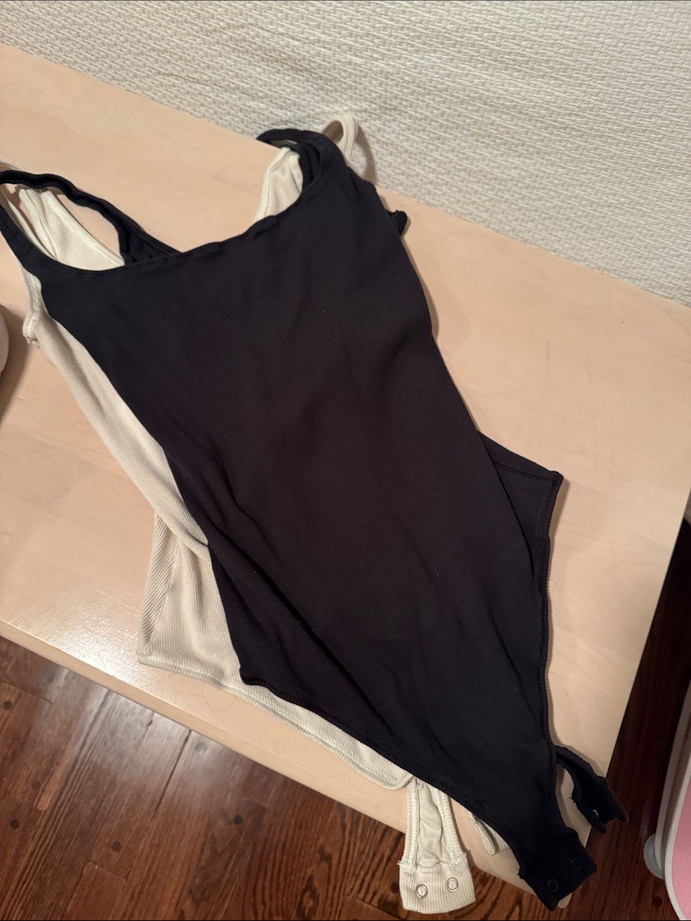 SKIMS Ribbed Tank Bodysuit in Cream and Black (2-pack)